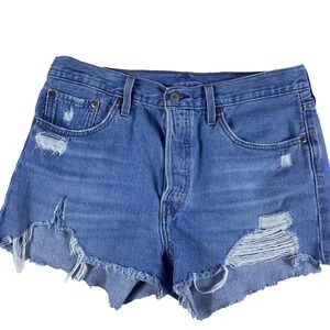 Levi's 501 Denim Jean Short Women Sz 29 Cut Off Distressed Button Fly
